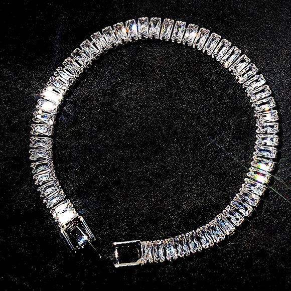 Sterling Silver Baguette Diamond Tennis Bracelet - Picture 6 of 15